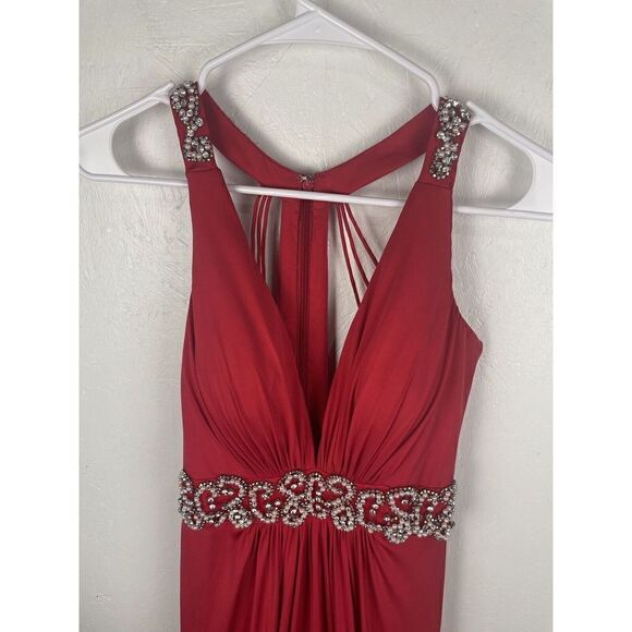 Sherri Hill  Red Beaded Halter Back Corset Style Prom Formal Dress Size 4 - Picture 5 of 10